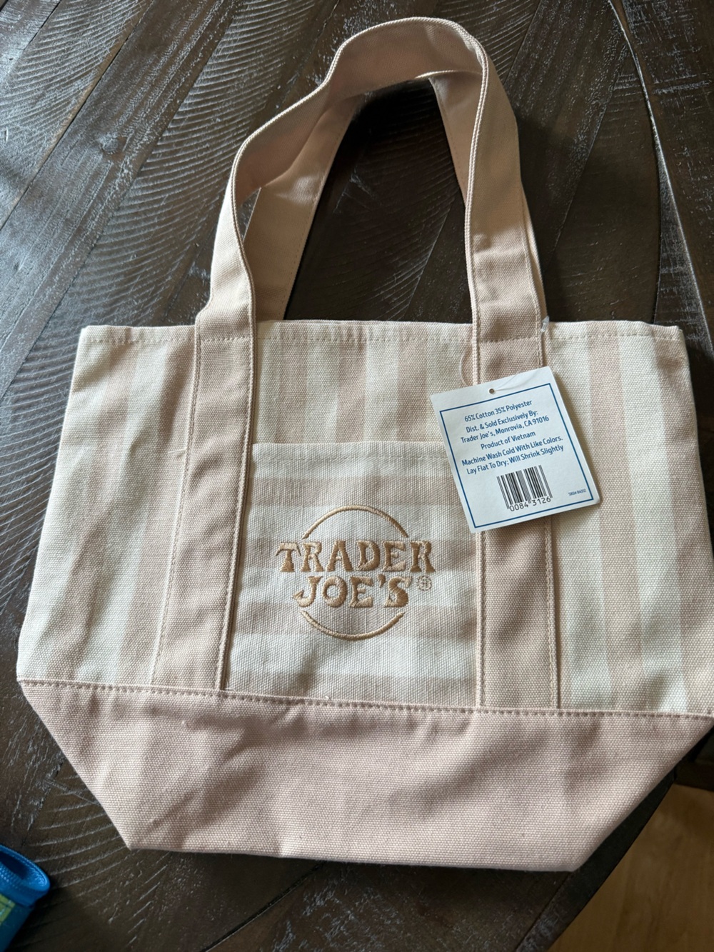 Trader Joe’s 2026 Striped Mini Pastel Canvas Tote Bag Desert Sand NWT